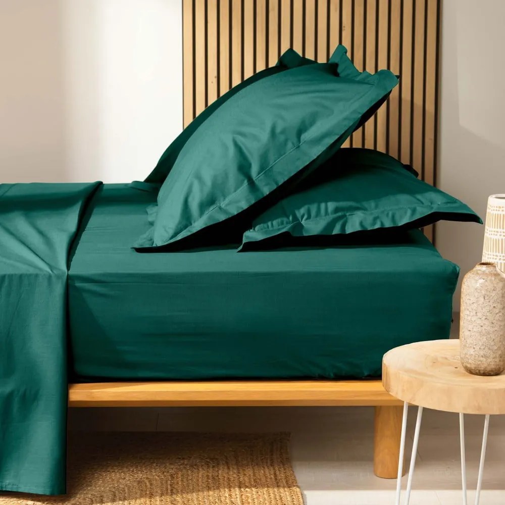 Zöld gumis bio pamut lepedő 140x190 cm Biolina – douceur d'intérieur