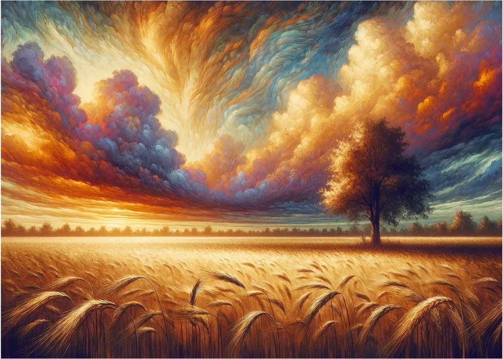 Üveg kép – Fa a mezőn (70x50 cm)