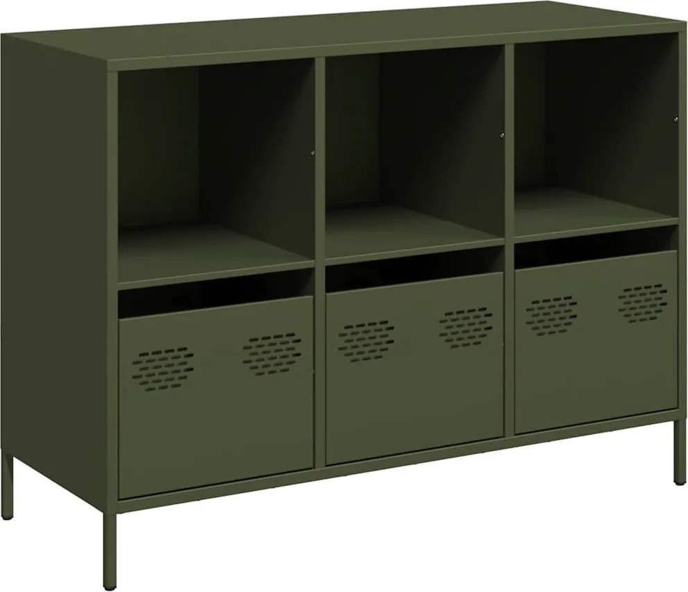 vidaXL olívazöld hidegen hengerelt acél tálalószekrény 101,5x39x73,5cm