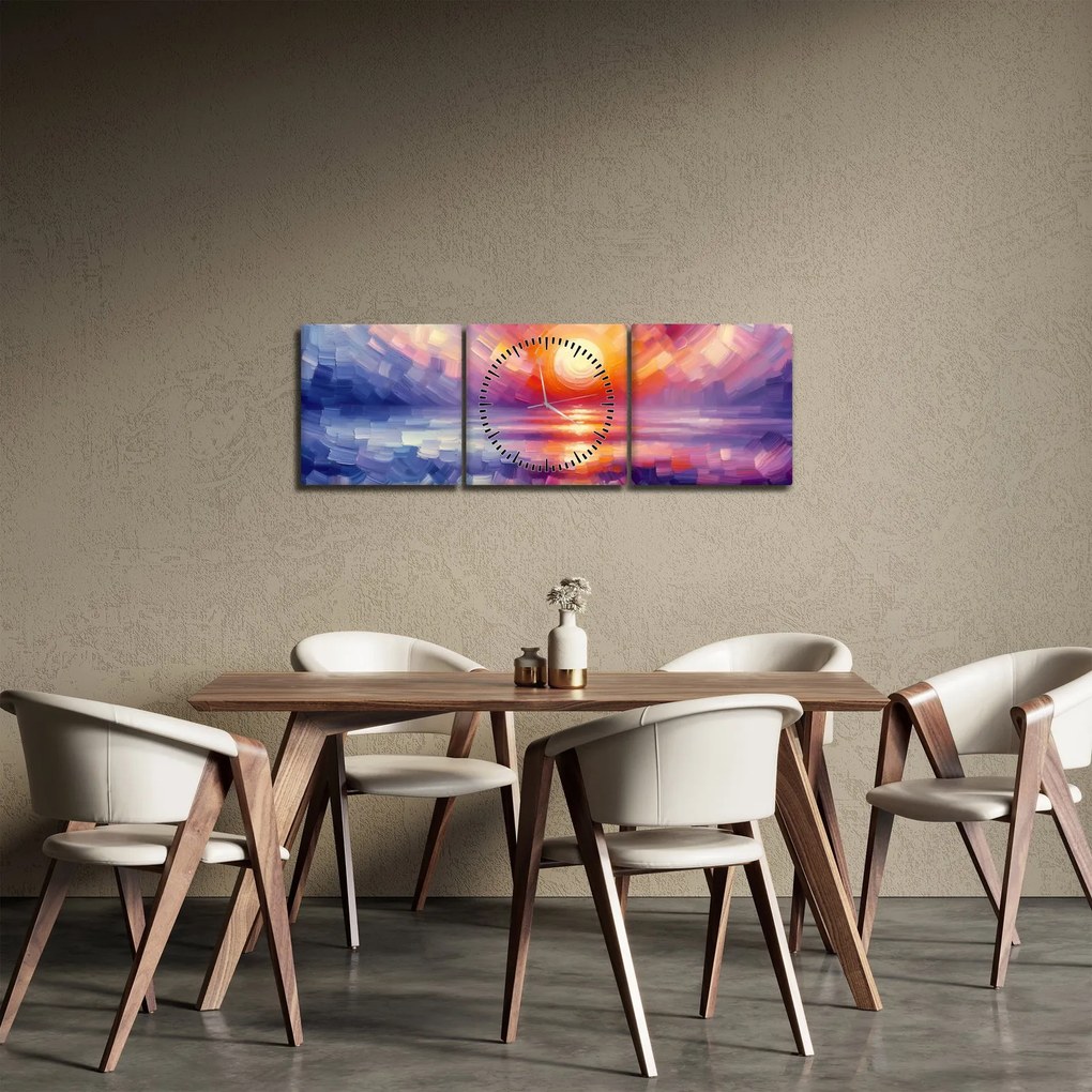 Kép - Színes művészi naplemente (órával) (90x30 cm)