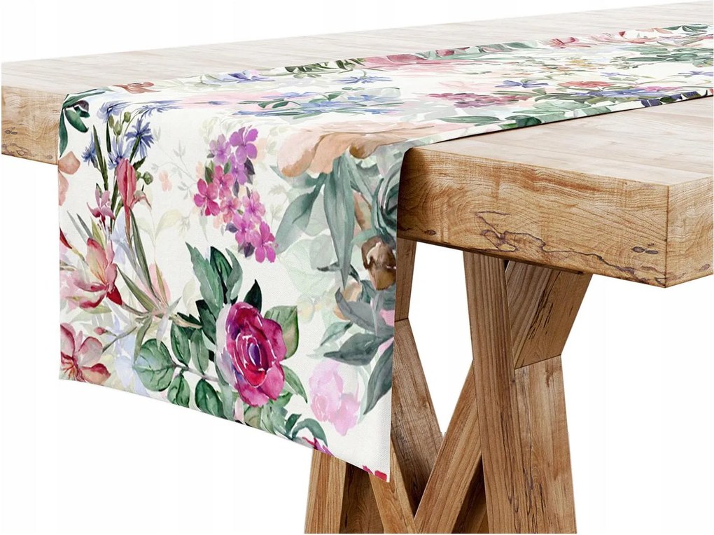 Dekorációs Asztalterítő 40x200 Fehér Virágok Színes 7660