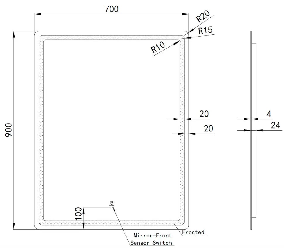 Álló fürdőszobai LED tükör 70x90cm | Gesztusvezérlés - Páramentesítő - Fényerő és színhőmérséklet szabályozás | Welland Type20V