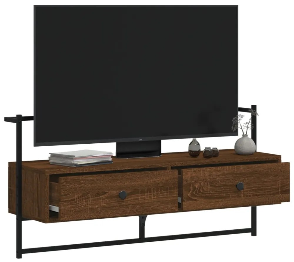 barna tölgyszínű szerelt fa fali TV szekrény 100,5 x 30 x 51 cm