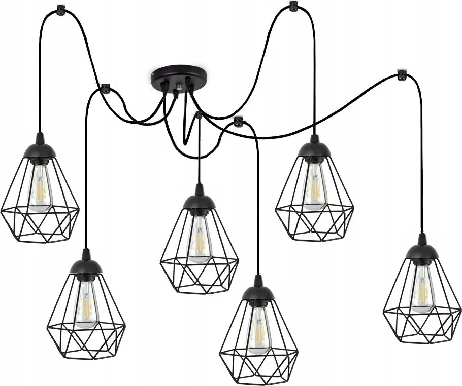 Pók csillár lámpa 5xE27 Loft Fekete drót