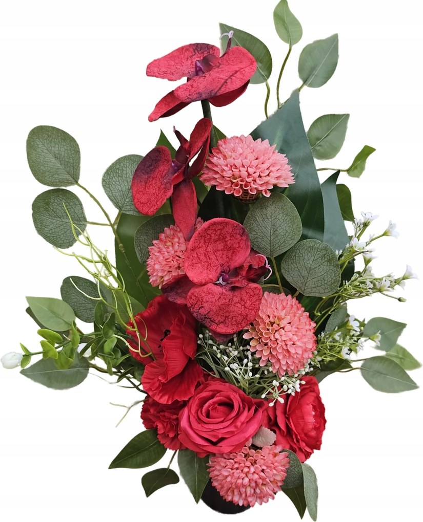 Csokor Piros Orchidea Váza Művirág Sír Temető Prémium