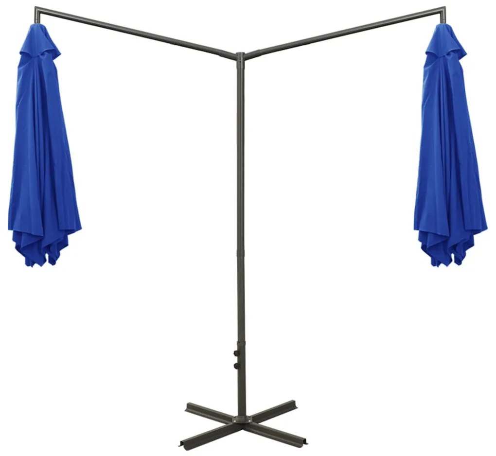 Azúrkék dupla napernyő acélrúddal 600 cm