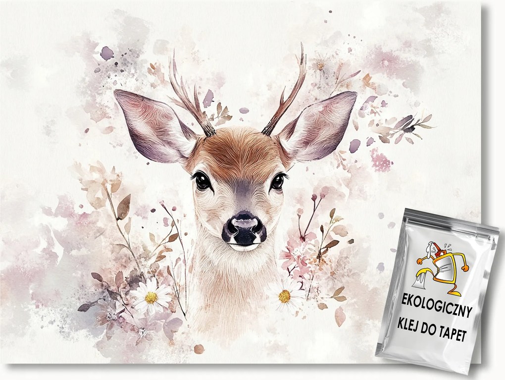 Fotótapéta Flizelina Akvarell Természet Pasztell Virágok Szarvas 150x105 ragasztó