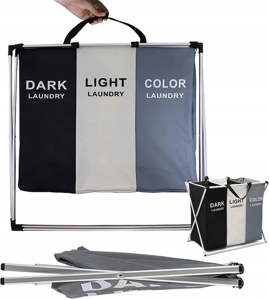 Szabadonálló Szennyestartó Kosár Szelektív Ruhákhoz 3az1ben 3 Rekesz