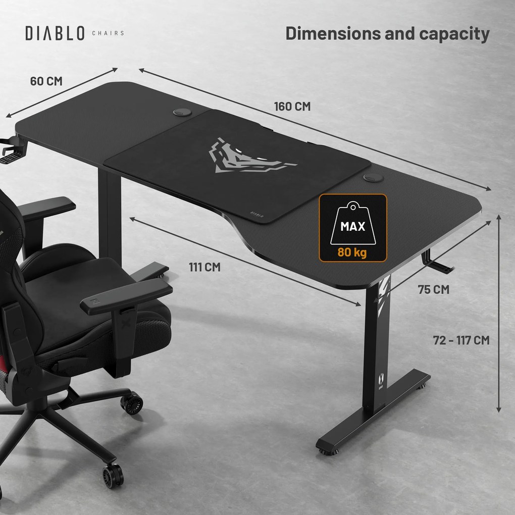 Diablo X-Tensio Állítható Magasságú Íróasztal 1600 Fekete