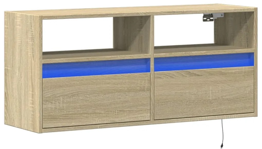 sonoma tölgy színű fali TV-szekrény LED-ekkel 100x31x45 cm