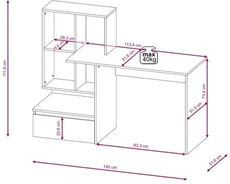Íróasztal polccal MARLO artisan tölgy/fehér