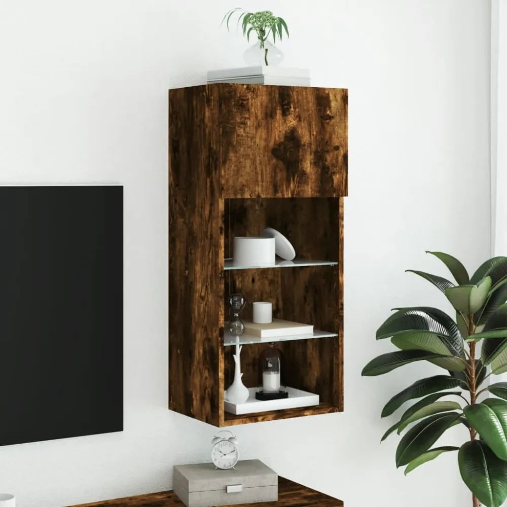 füstös tölgy színű TV-szekrény LED-világítással 40,5x30x90 cm