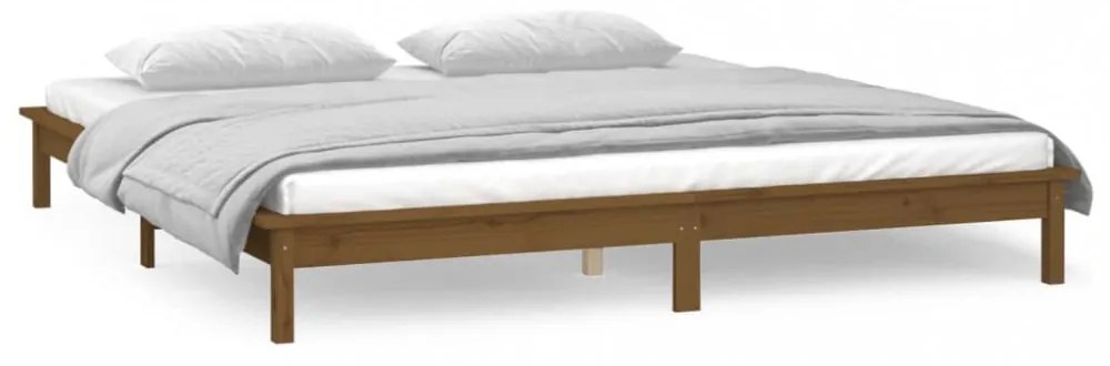 mézbarna tömör fa ágykeret LED-ekkel 200 x 200 cm