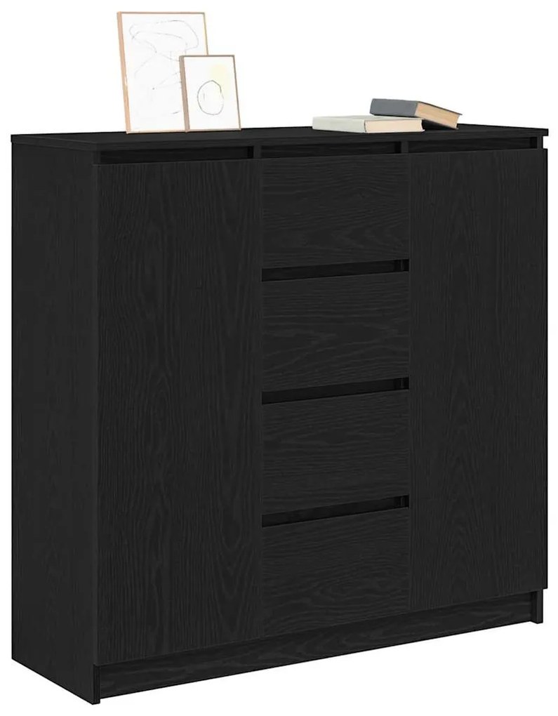 fekete tölgy szerelt fa tálalószekrény fiókos 100,5x35x98,5 cm