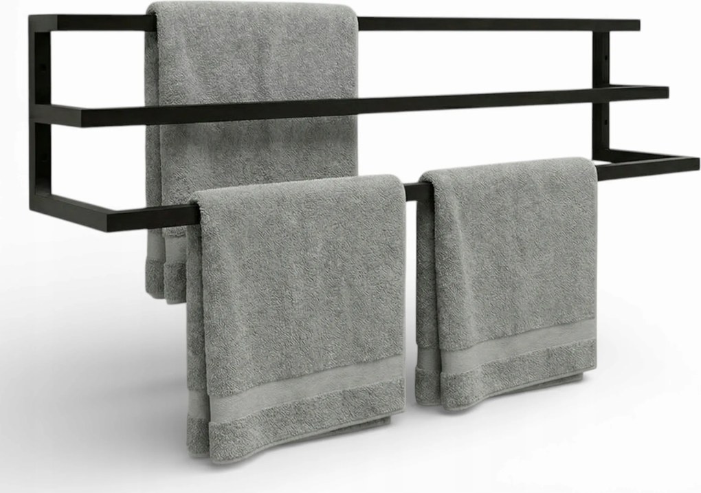 Fürdőszobai törölközőtartó tartó fekete Loft 3 szintes tömör 60cm