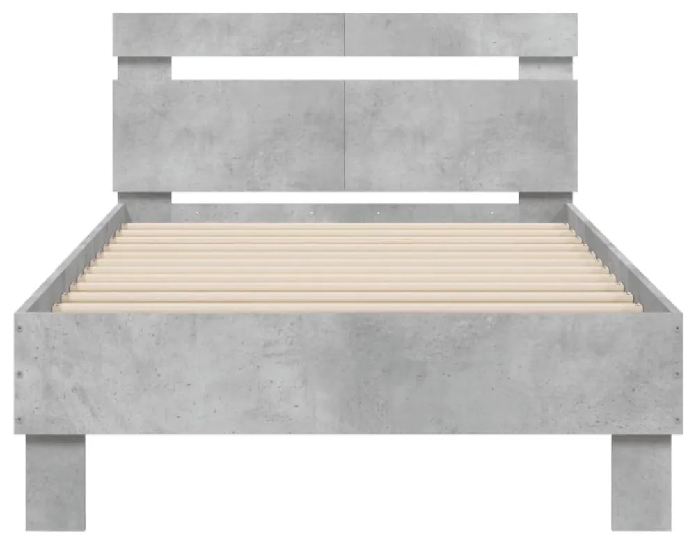 betonszürke ágykeret fejtámlával és LED-világítással 100x200 cm