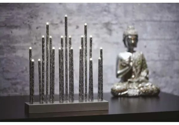 LED Karácsonyi gyertyatartó 19xLED/3xAA szürke