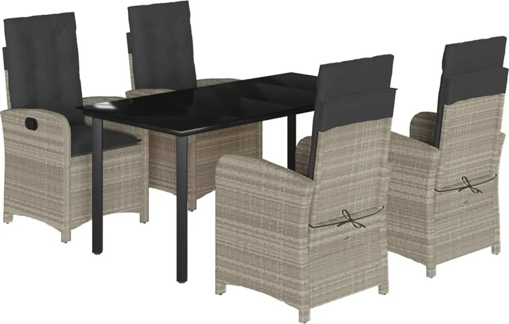 vidaXL 5részes világosszürke polyrattan kerti étkezőgarnitúra párnával