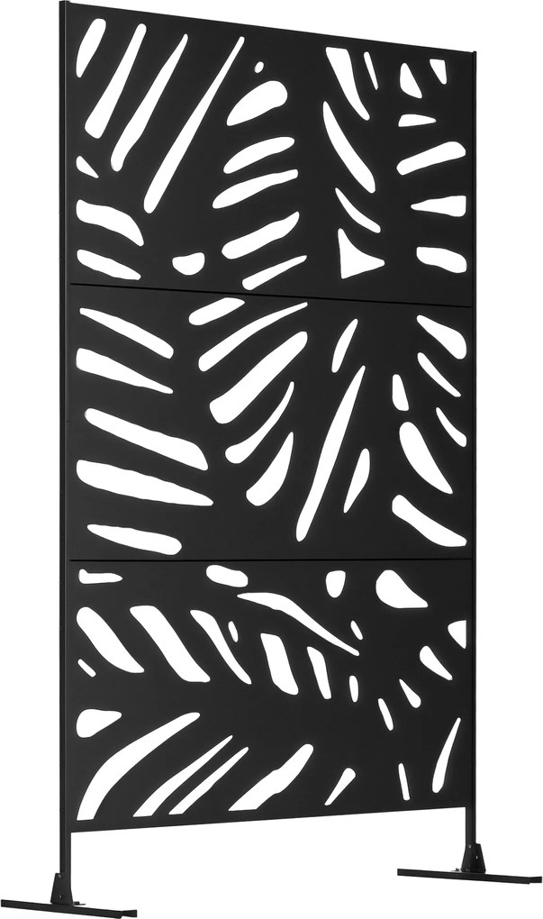 Outsunny Kerti Privát Panel 122 x 198 cm Erkély Privát Panel Állvánnyal, Partíció, Szobaelválasztó Levélmintával Teraszra, Kertbe, Acélból, Fekete | A