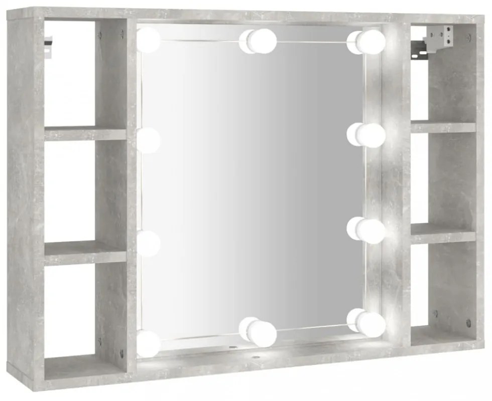 betonszürke tükrös szekrény LED-ekkel 76 x 15 x 55 cm