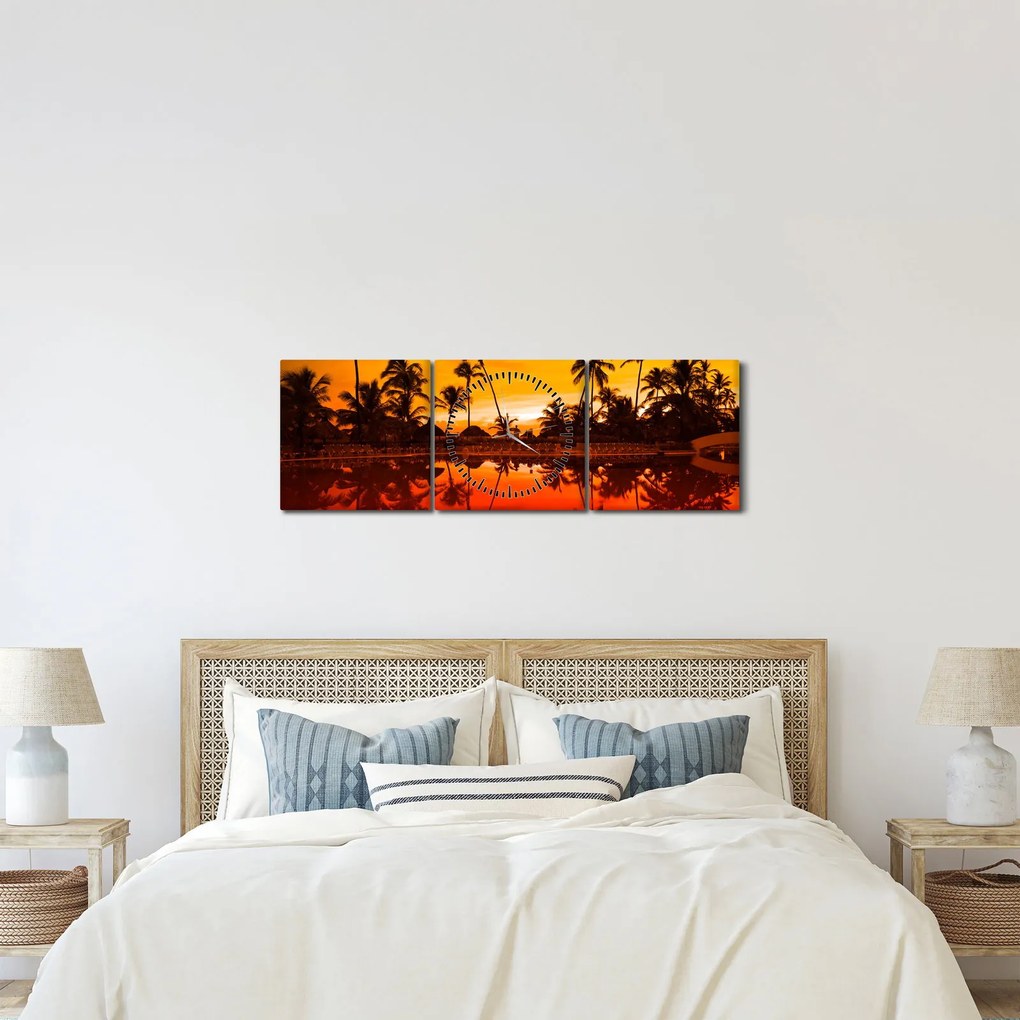 Kép - naplemente az üdülőhely felett (órával) (90x30 cm)