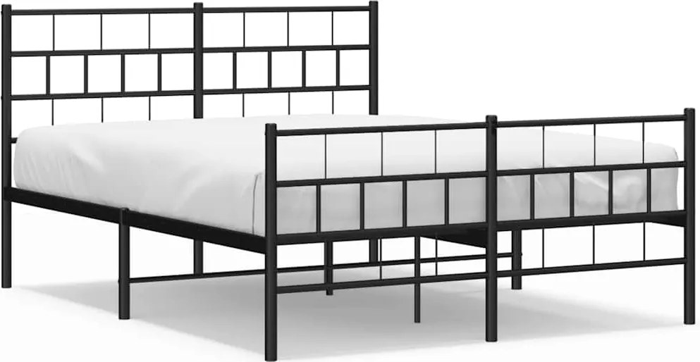 vidaXL fekete fém ágykeret fej- és lábtámlával 135 x 190 cm