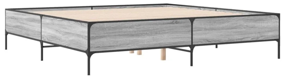 szürke sonoma szerelt fa és fém ágykeret 200 x 200 cm