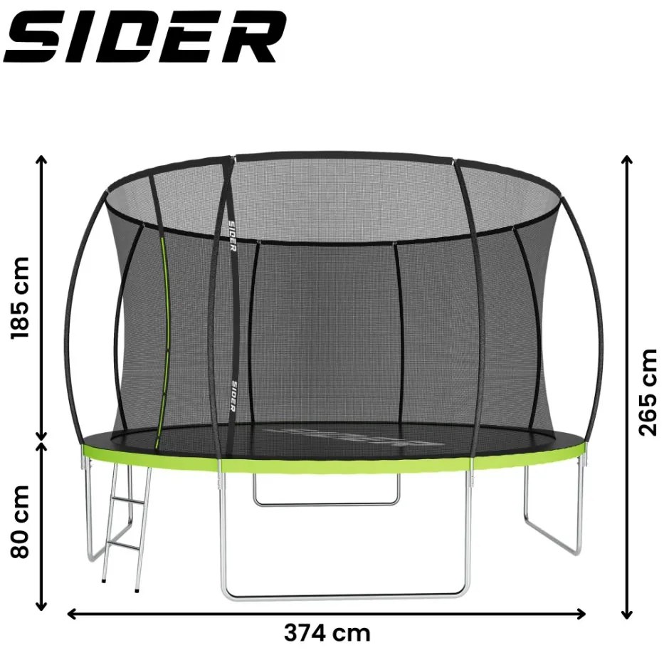 Nagyméretű gyermek trambulin hálóval és létrával SIDER 12FT - Ø 374 cm