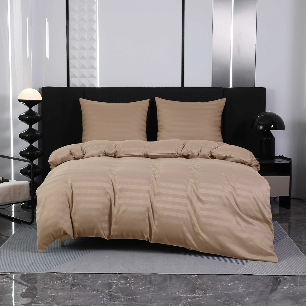 JASMINE szállodai mikroszálas ágyneműhuzat, bézs – 2 cm-es csíkos, szállodai zsebes Ágyneműhuzat mérete: 70 x 90 cm | 140 x 200 cm