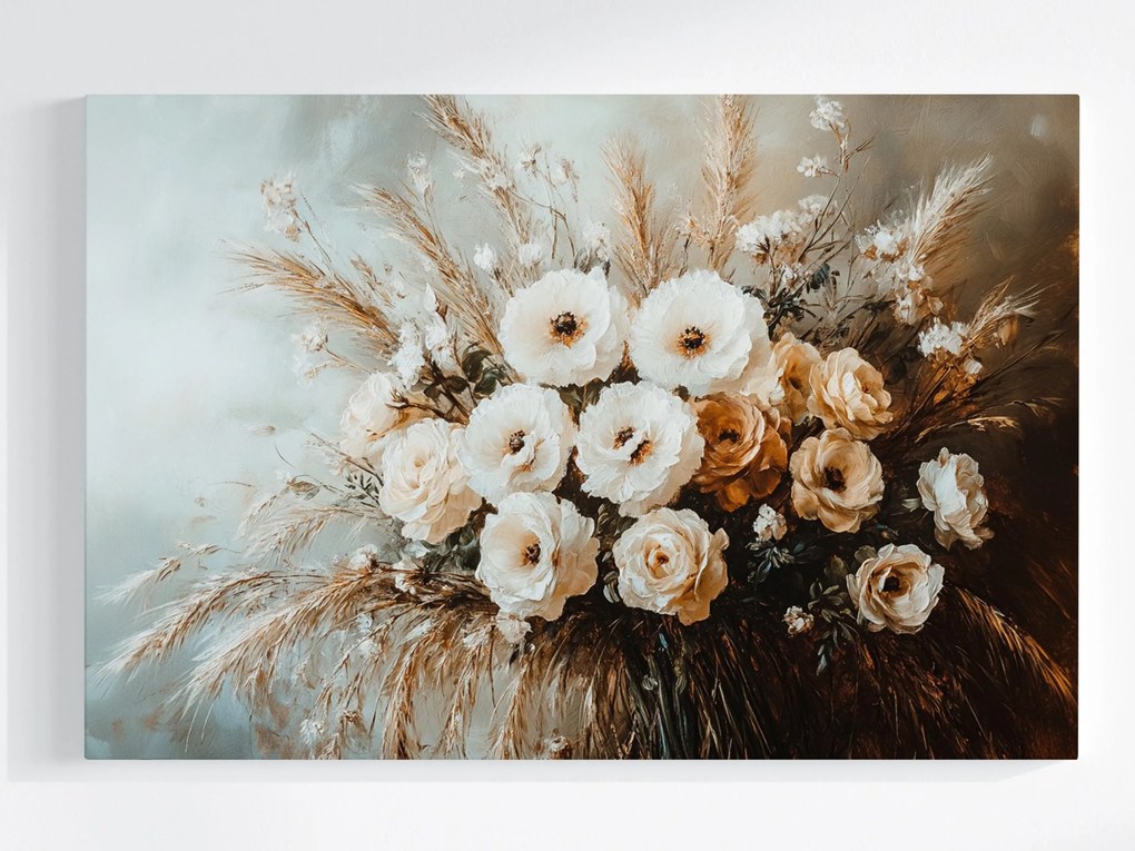 Vászonkép Canvas Dekoráció Csokor Virágok Fű Gabona Rózsa 120x80