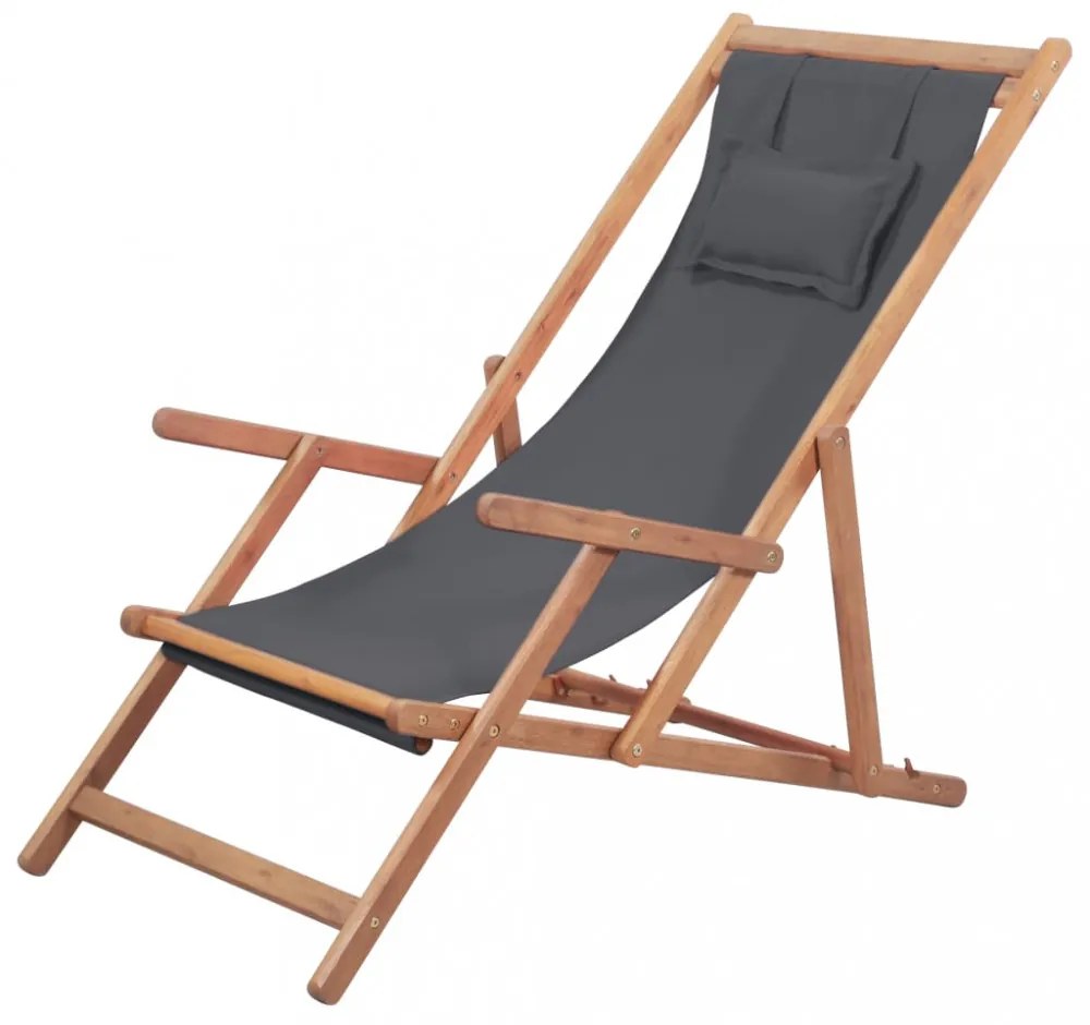 szürke összecsukható szövetkárpitos, favázas strandszék