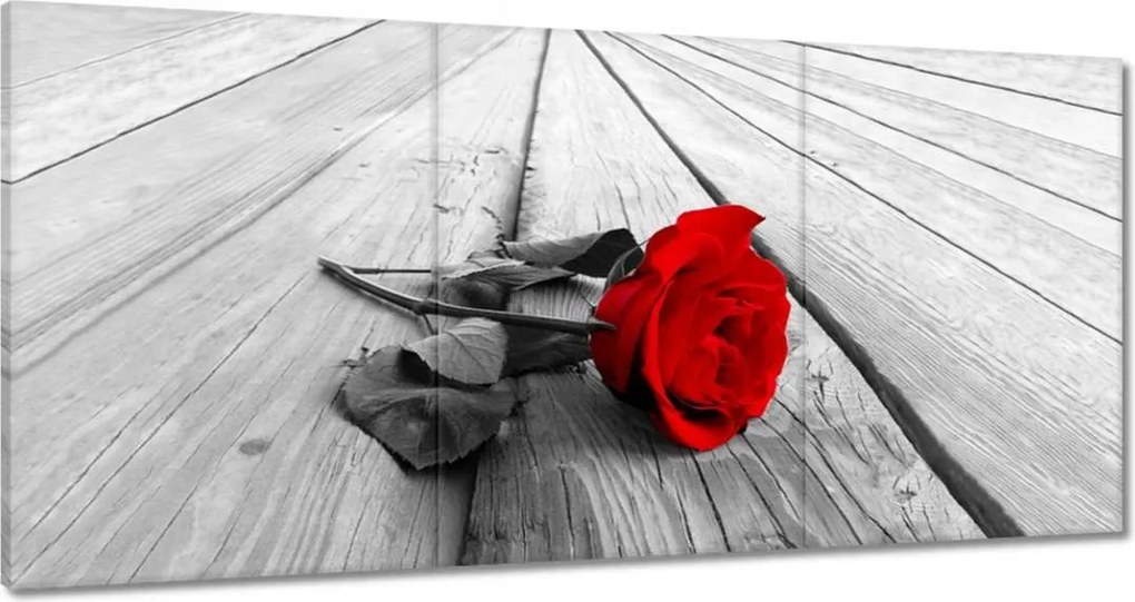 Vászonkép 180x90 Vörös rózsa a deszkákon