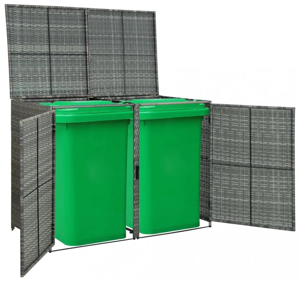 antracit polyrattan dupla tároló gurulós kukához 148x77x111 cm