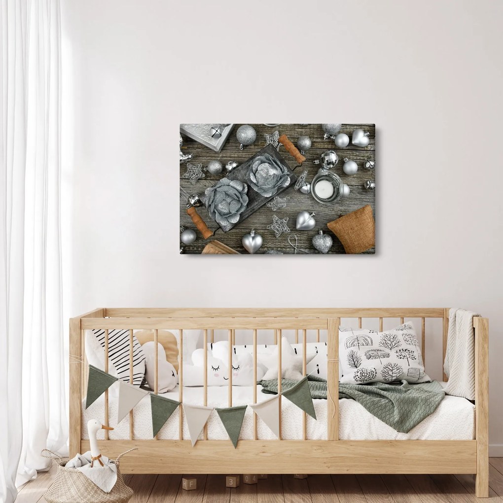 Kép - ezüst karácsonyi dekoráció (90x60 cm)