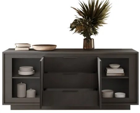 SKY 2.0 komód 2 ajtóval és 3 fiókkal, sötét láva matt vázzal és laminált előlapokkal