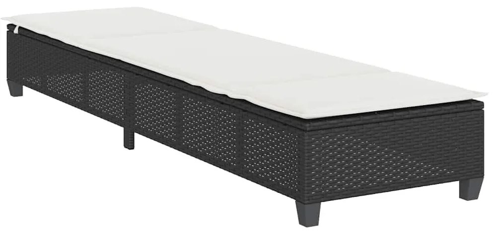 fekete polyrattan napozóágy párnákkal 55x200x25,5 cm