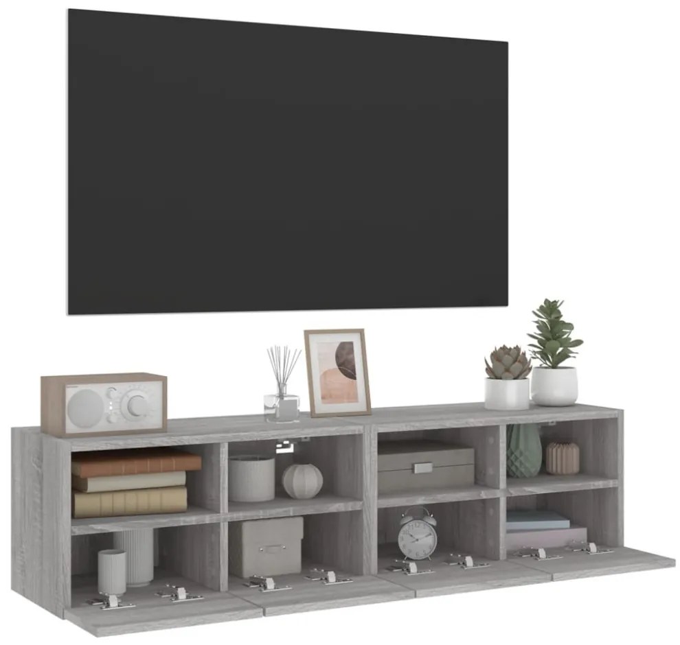 2 db szürke sonoma színű szerelt fa fali TV-szekrény 60x30x30cm