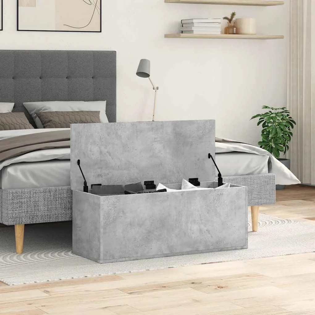 betonszürke szerelt fa tárolóláda 90 x 35 x 35 cm
