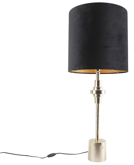 Art Deco asztali lámpa arany fekete bársony árnyékolóval 40 cm - Diverso