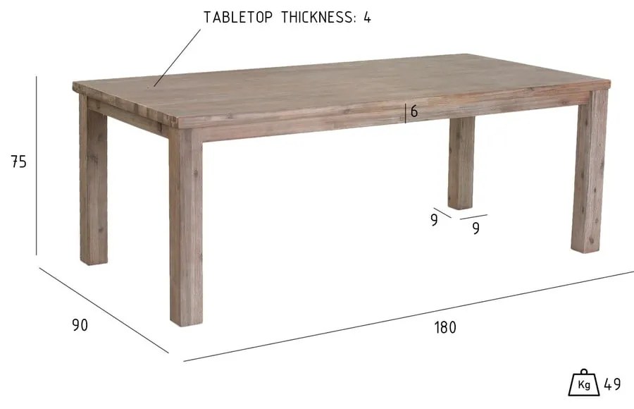 Alaska akácfa étkezőasztal, 180 x 90 cm - Furnhouse