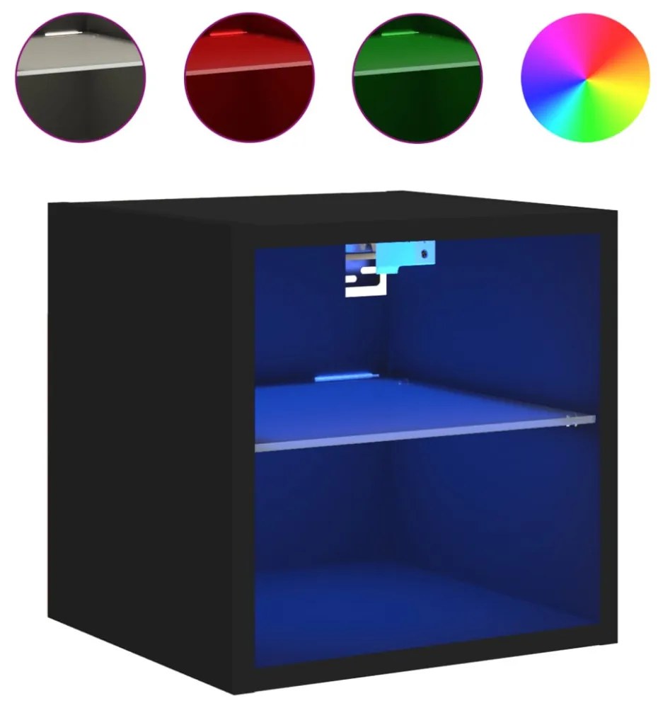 2 db fekete fali TV-szekrény LED-világítással 30 x 28,5 x 30 cm
