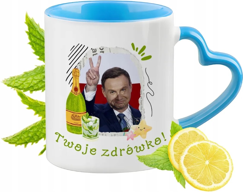 Andrzej Duda Kék Bögre Szív Alakú Füllel Ajándék