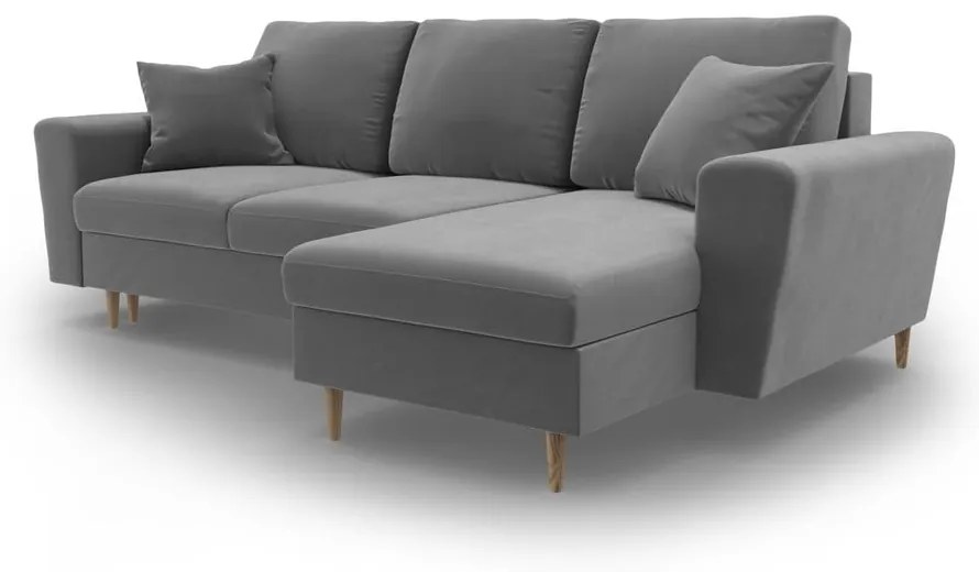 Világosszürke bársony kinyitható tárolóhelyes sarokkanapé Kyoto – Cosmopolitan Design