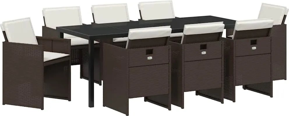 vidaXL Kert étkező szett 9 pcs Barna polirattan
