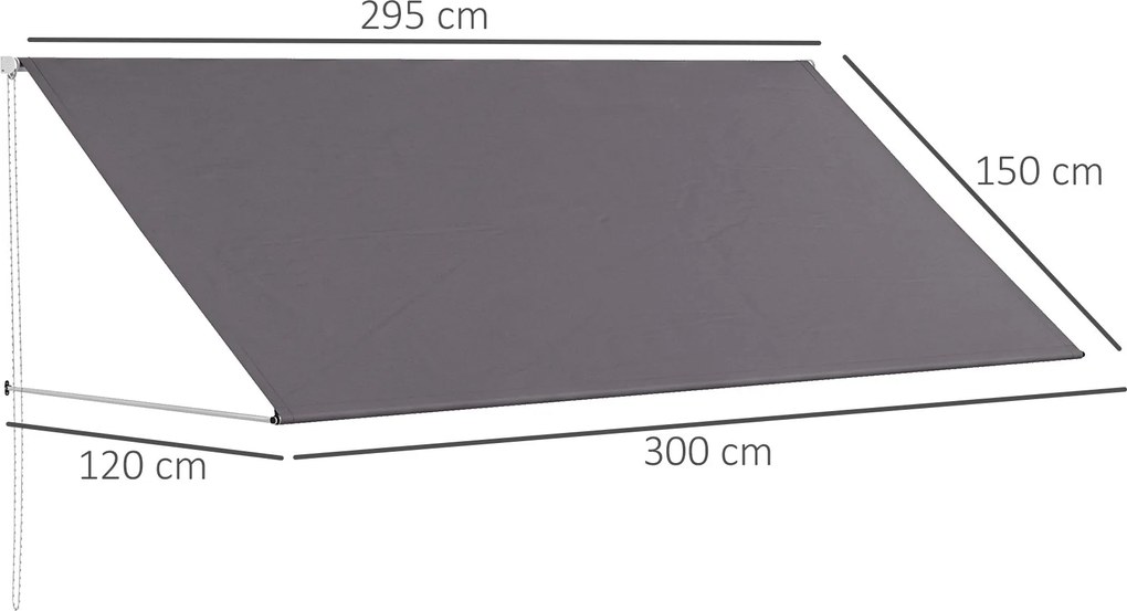 Outsunny Kézi Retractable Napernyő Állítható Dőlésszöggel 300 x 120 cm UV Védelem Alumínium Poliészter Sötét Szürke | Aosom