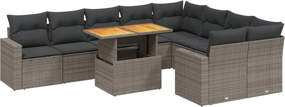 vidaXL 10 részes szürke polyrattan kerti ülőgarnitúra párnákkal