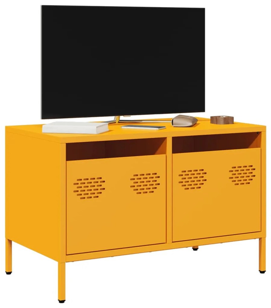 mustársárga hidegen hengerelt acél TV-szekrény 68x39x43,5 cm