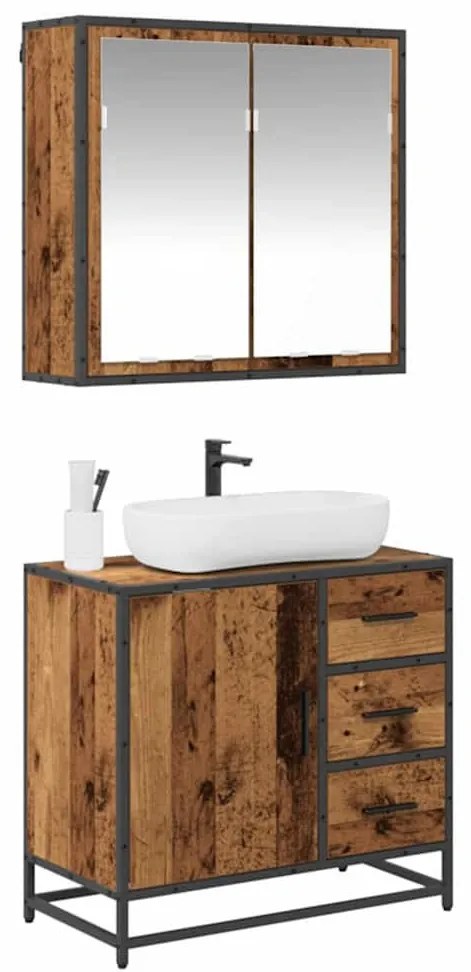 Fürdőszoba bútor szett 2 pcs Régi fa 65 x 33 x 60 cm Faanyag