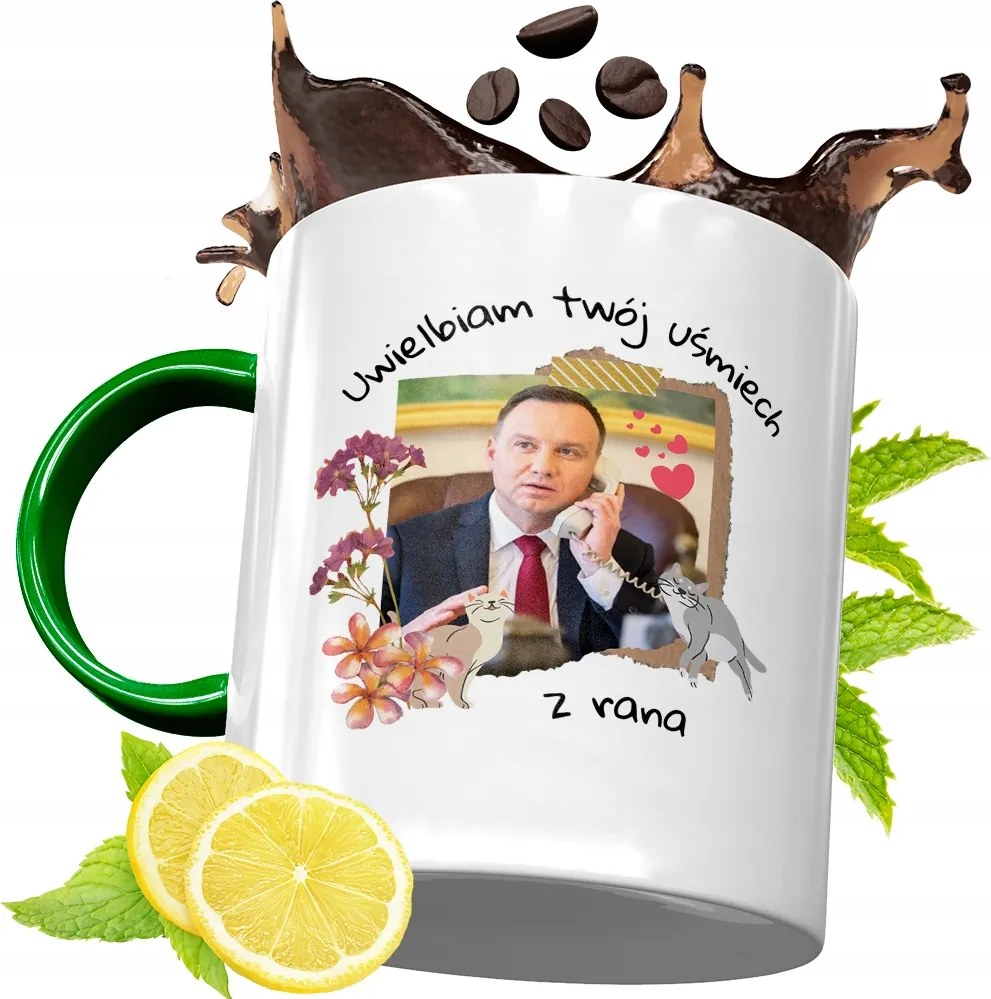 Zöld Bögre Andrzej Duda Elnök Ajándék Nyomtatott Fotóval