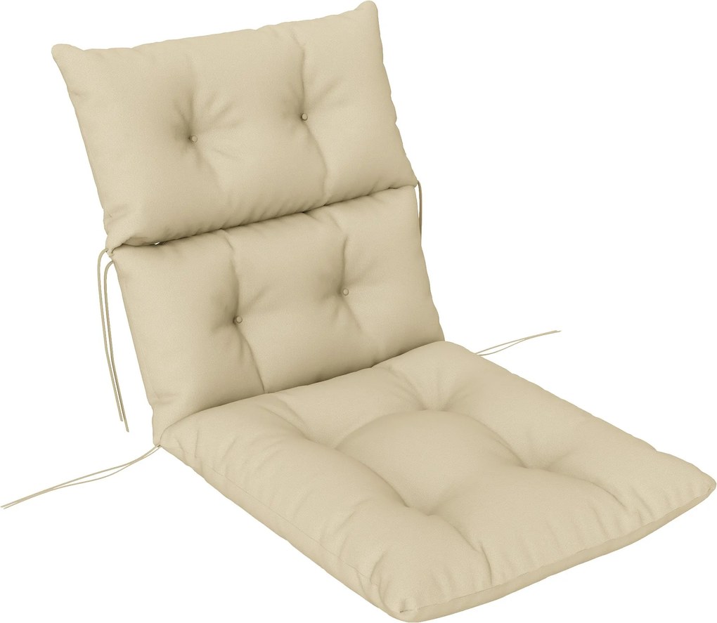 Outsunny Székpárna, 115x56 cm-es Székpárna Kötőszalagokkal, Hátpárna, 10 cm Vastag Párnázás, Vízálló Üléspárna Otthoni, Kerti, Irodai Használatra, Béz